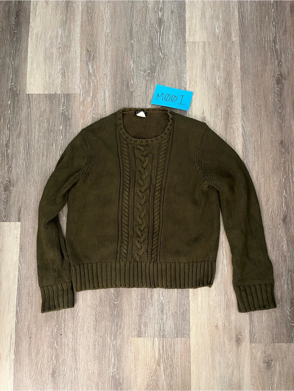 J.Crew Cable Knit Sweater Womens Large Olive Green Crewneck 100% Cotton Preppy